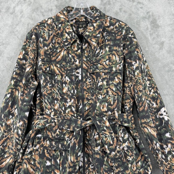 Ted Baker Jacket Womens 6 Inniza Cargo Urban Printed Pockets Camo Belted Green - Picture 3 of 14